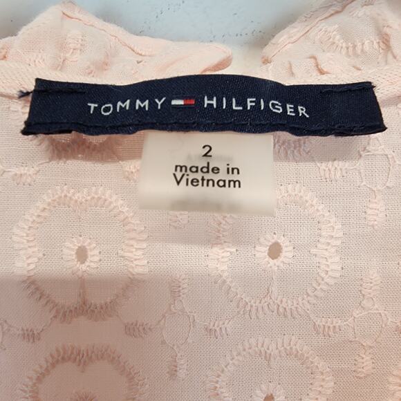 Tommy Hilfiger Eyelet Tiered Babydoll Dress Size 2 Light Pink Relaxed Oversized - Picture 16 of 16
